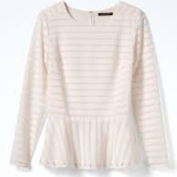 Banana Republic Long Sleeve Peplum Lace Eyelet Blouse in Ivory White - Picture 3 of 9